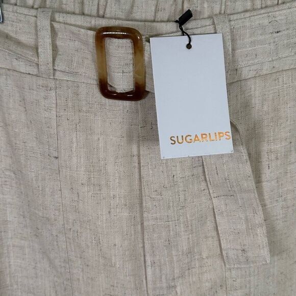 SUGARLIPS pants Size Small cream step up wide leg lined belted linen blend NWT - Picture 8 of 8